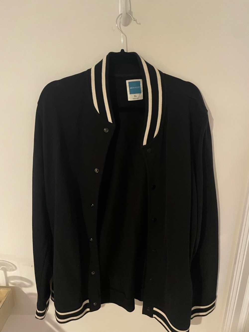 Men's Black Cardigan with White Stripe Trim